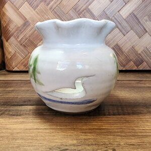 Studio Art Pottery Votive Candle Holder Trees Water and Loon Cut Outs Home Decor